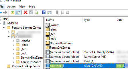 add a cname alias for computer on windows dns -